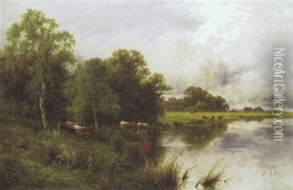 On The Banks Of The Thames Near Marlow Oil Painting - Henry H. Parker