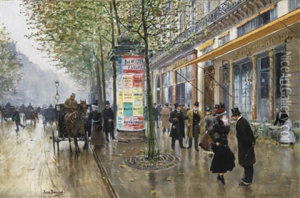Les Grands Boulevards (cafe Americain) Oil Painting - Jean Beraud