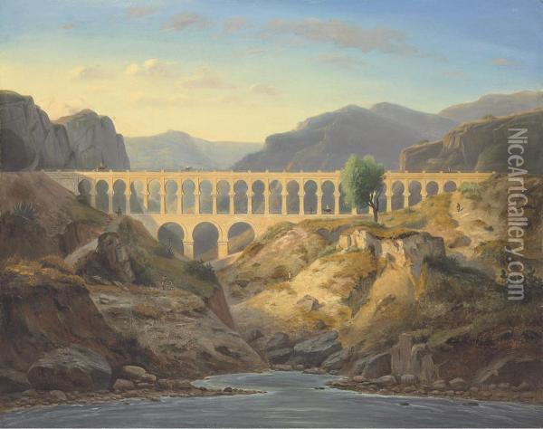 An Algerian Aqueduct, Possibly In The Aures Mountains Oil Painting - Alexis Ledieu