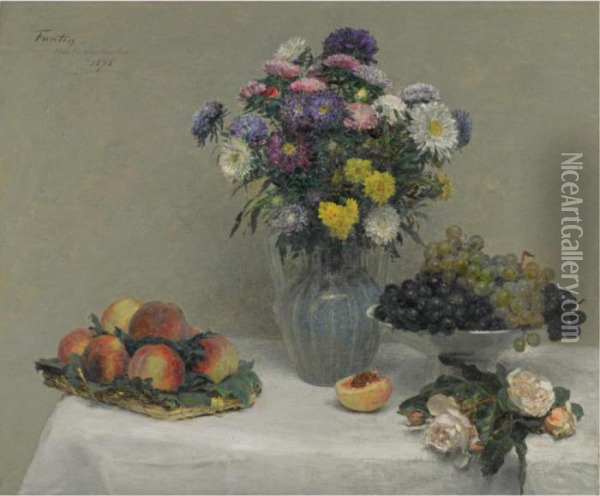 Fleurs Et Fruits Oil Painting - Ignace Henri Jean Fantin-Latour