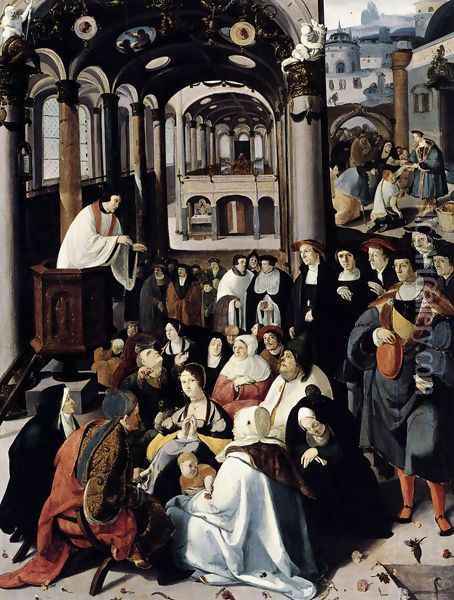 Preaching in the Church 1530 Oil Painting - Lucas Van Leyden