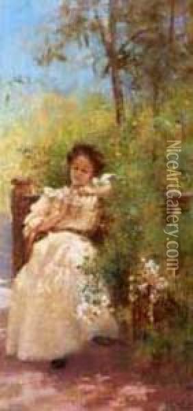 Young Woman In A Garden Oil Painting - Jane Sutherland