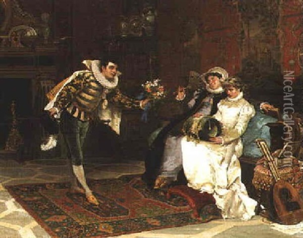 The Suitor Oil Painting - Cesare Mariani