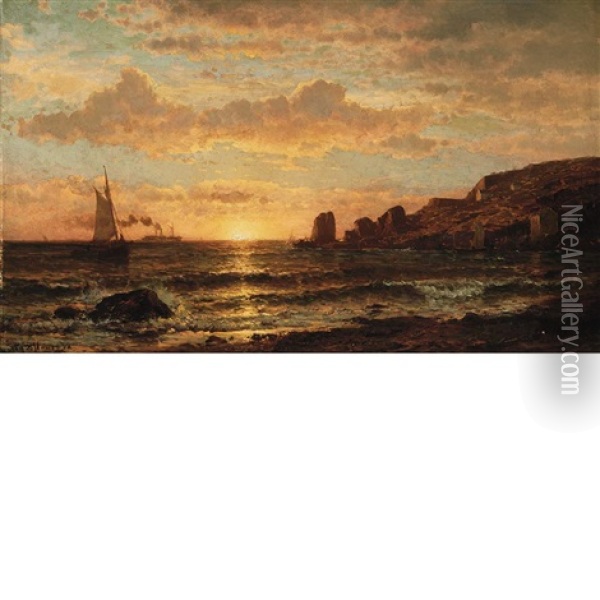 Steamer Off A Coast At Twilight Oil Painting - Mauritz Frederick Hendrick de Haas