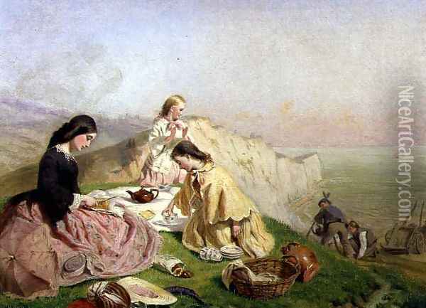 The Picnic on a Clifftop Oil Painting - Frederic James Shields