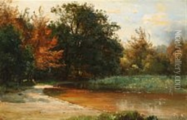 Autumn Forest At A Lake Oil Painting - Carl Frederik Peder Aagaard