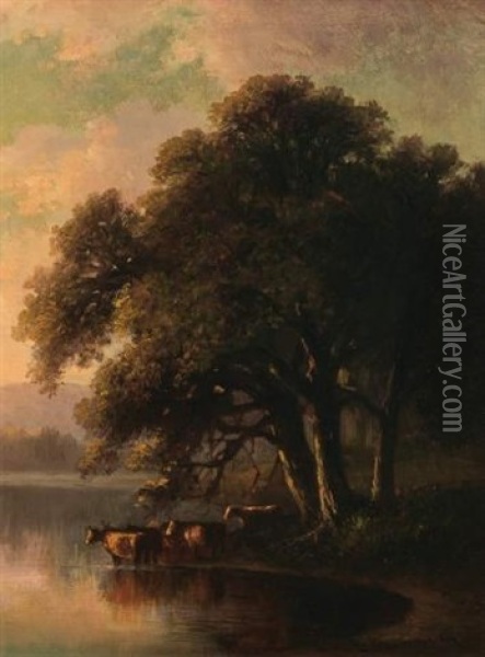 Evening Along The Saco River Oil Painting - Benjamin Champney