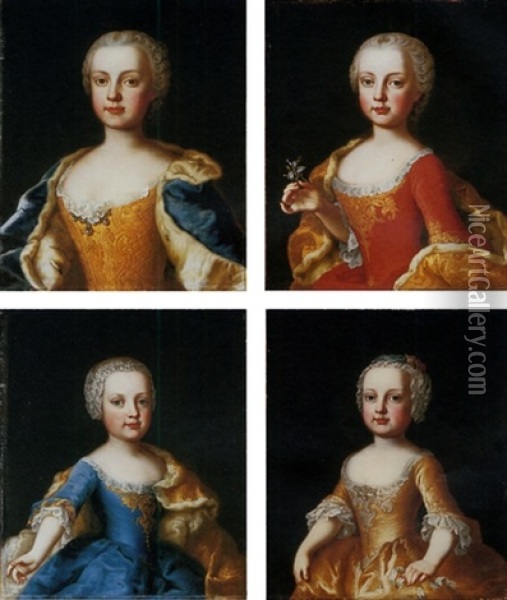 Portraits Of Four Young Noblewomen - Daughters Of The Empress Maria Theresa Of Austria? Oil Painting - Martin van Meytens the Younger