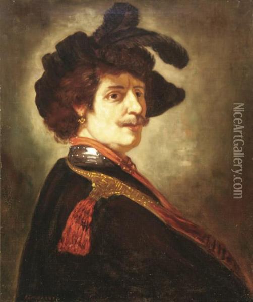 Portrait Of A Man With A Feathered Beret Oil Painting - Rembrandt Van Rijn