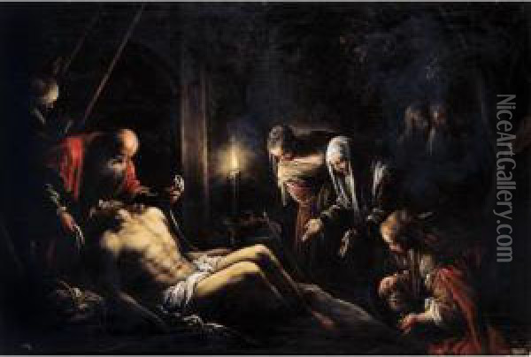 The Lamentation Over The Dead Christ Oil Painting - Jacopo Bassano (Jacopo da Ponte)