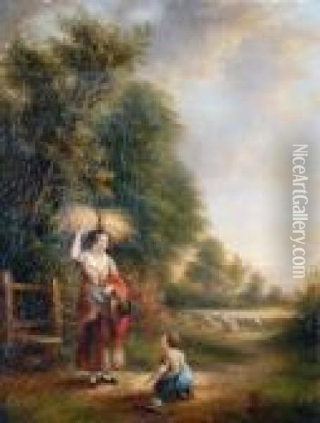 Mother And Child Returning Home Fromharvest Oil Painting - Snr William Shayer