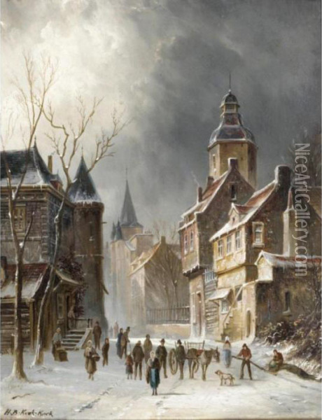 A Street Scene In Winter Oil Painting - Hendrik Pieter Koekkoek