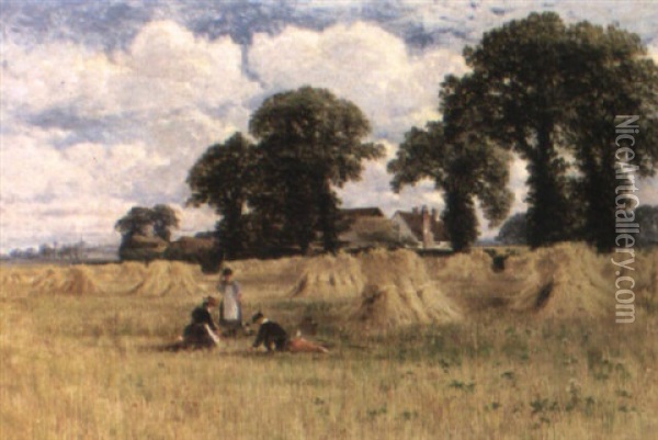 Harvest Time, Dorney, Near Windsor Oil Painting - William E. Harris