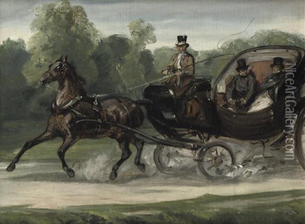 Riding In An Open Carriage Oil Painting - Charles Rochussen