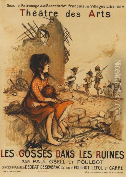 Plakat: Les Gosses Dans Les Ruines Oil Painting - Francisque Poulbot