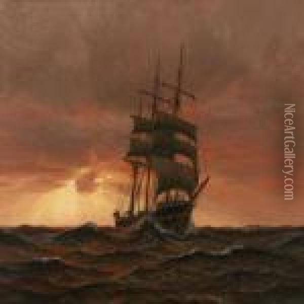 Evening At Sea, Astorm Is Coming On Oil Painting - Vilhelm Karl Ferd. Arnesen