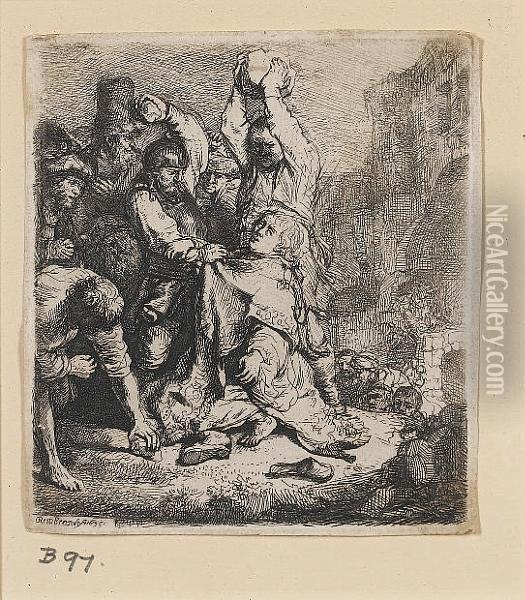 The Stoning Of St Stephen (bartsch 97) Oil Painting - Rembrandt Van Rijn