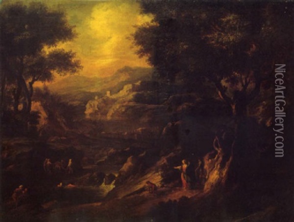 Paysage Aux Baigneurs Oil Painting - Giovanni (Giambattista) Peruzzini