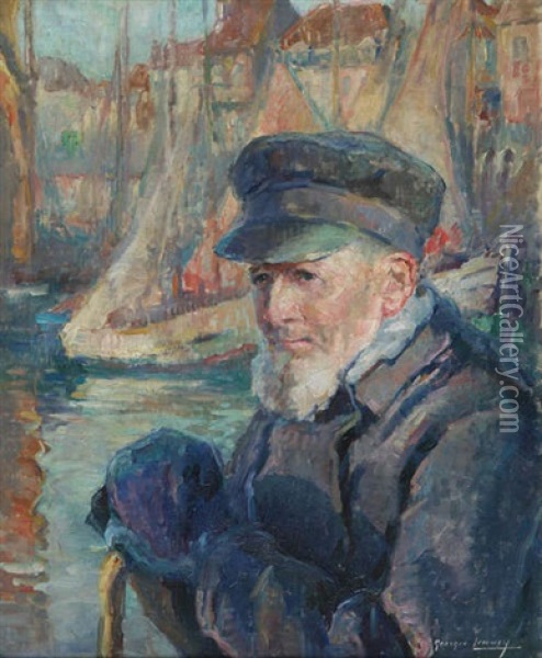 Pecheur Au Port Oil Painting - Georges (Ferdinand) Lemmers