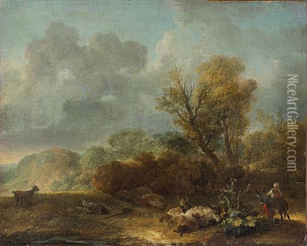 A Landscape With Figures And Donkeys In Theforeground Oil Painting - Jean-Honore Fragonard