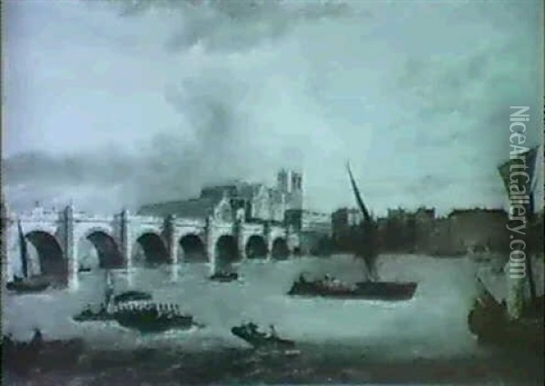 A View Of Westminster From The Thames Oil Painting - John Paul