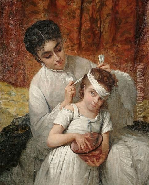 Playing Nurse Oil Painting - Henriette Browne