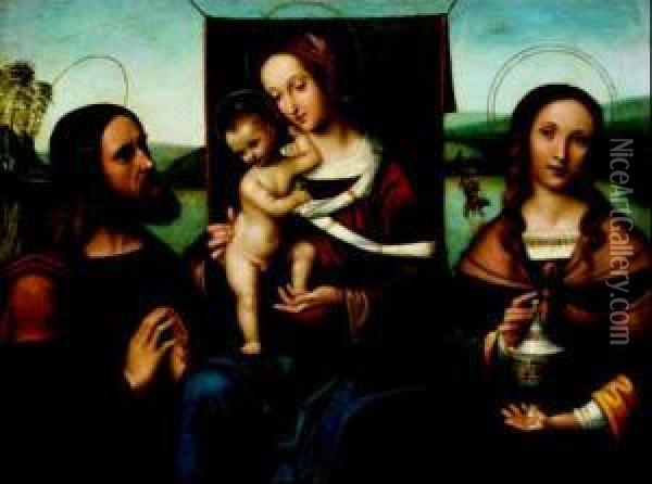 Madonna Con Il Bambino E Due Santi Oil Painting - Bartolomeo Ramenghi (Bagnacavallo)