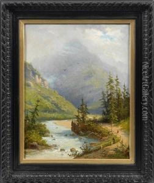 Sommerlicher Alpenflus Oil Painting - August Schaeffer von Wienwald