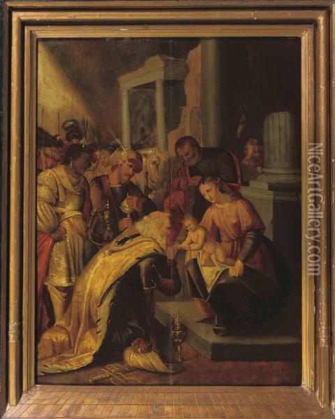 The Adoration Of The Magi Oil Painting - Abraham Janssens van Nuyssen