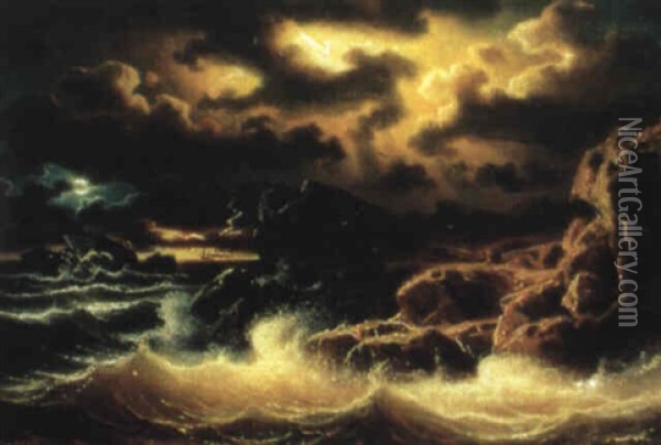 Segelfartyg Vid Kust, Ov,dersst,mning Oil Painting - Marcus Larsson