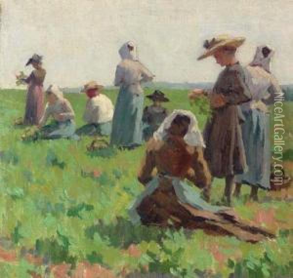 Working In The Fields, Brittany Oil Painting - Elmer Boyd Smith