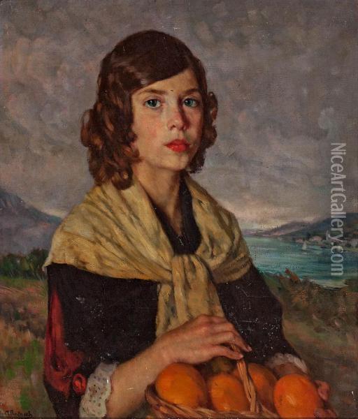 Joven Con Naranjas Oil Painting - Mateo Balasch Mateu