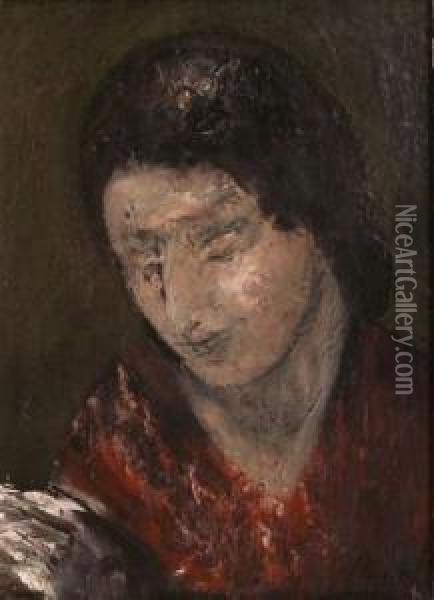 Jeune Femme Pensive Oil Painting - Adolphe Peterelle