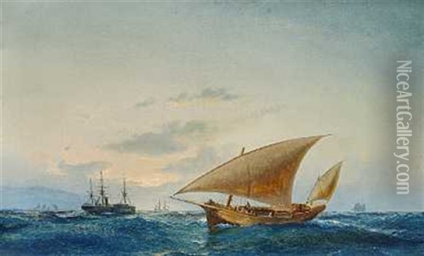 Marine Med Sejlskibe I Middelhavet Oil Painting - Carl Julius Emil Olsen