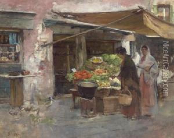 Venetian Fruit Market Oil Painting - Frank Duveneck