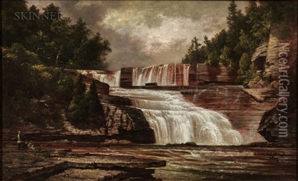 Figures By Trenton Falls Oil Painting - David Johnson