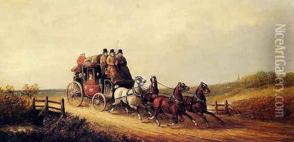 The London to Brighton Royal Mail on the Open Road Oil Painting - Charles Cooper Henderson
