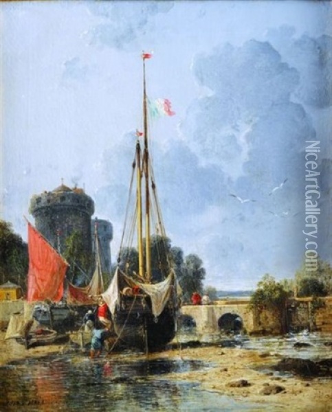 Voiliers Au Port Pres Des Tours Oil Painting - Jules Achille Noel