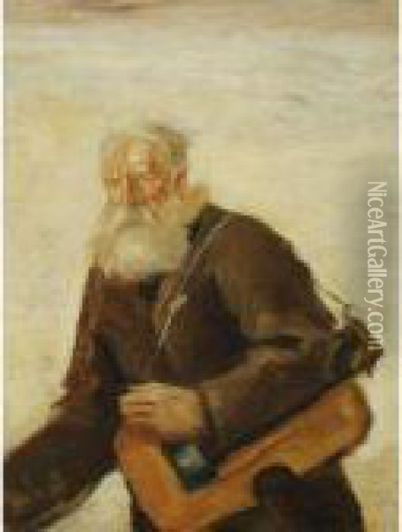 Lirnik (old Musician) Oil Painting - Teodor Axentowicz