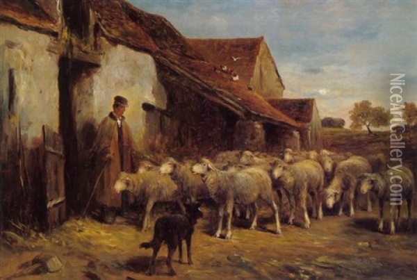 Schafer Mit Seiner Herde Vor Dem Stall Oil Painting - Felix Saturnin Brissot de Warville