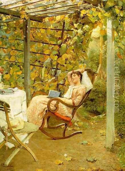 In the Pergola 1892 Oil Painting - Oscar Bluhm
