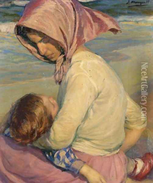 Mother and Child (Madre e hija) Oil Painting - Jose Mongrell