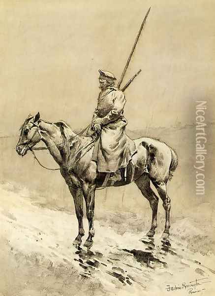 Cossack Picket on the German Frontier Oil Painting - Frederic Remington