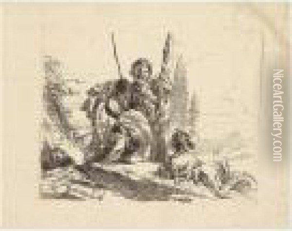 Three Soldiers And A Youth (rizzi 30) Oil Painting - Giovanni Battista Tiepolo