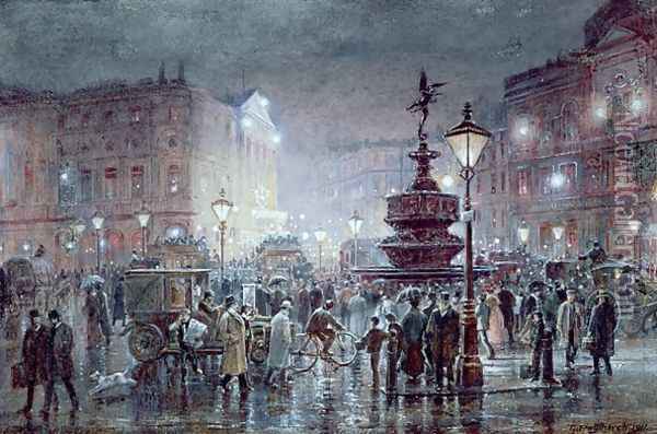 Piccadilly Circus at Night, 1911 Oil Painting - Thomas Prytherch