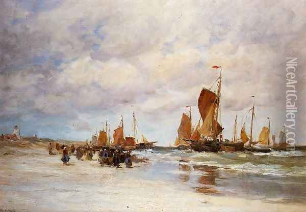Welcoming the Fishing Vessels Home Oil Painting - Charles Paul Gruppe