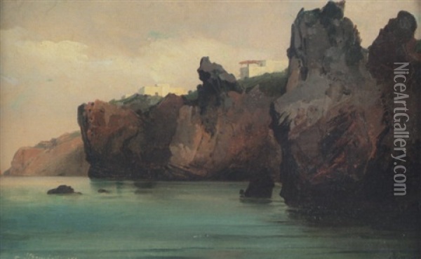 Stromboli, Rivage Au Falaises Oil Painting - Jean Charles Joseph Remond