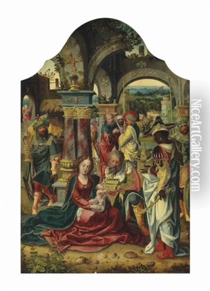 The Adoration Of The Magi (in Collab. W/studio) Oil Painting - Pieter Coecke van Aelst the Elder
