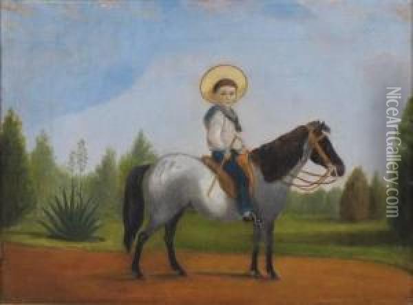 Untitled - Young Boy On A Pony Oil Painting - Charles Rodius