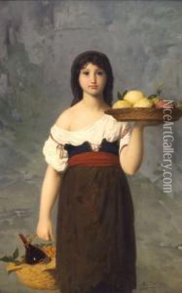 Fanciulla Con Cesto Di Frutta Oil Painting - Edouard Alexandre Sain